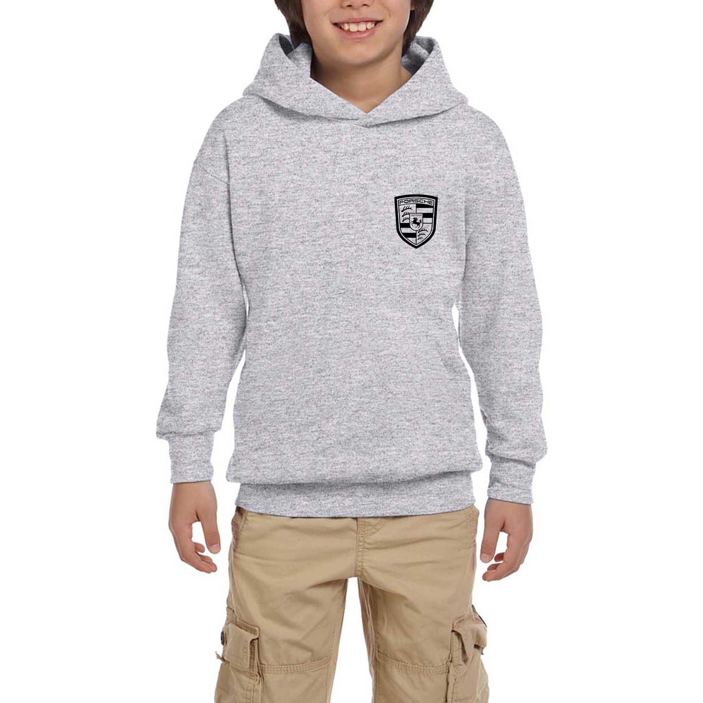 Porsche Logo Black Gri Çocuk Kapşonlu Sweatshirt