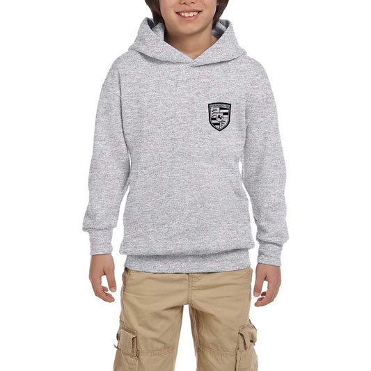 Porsche Logo Black Gri Çocuk Kapşonlu Sweatshirt