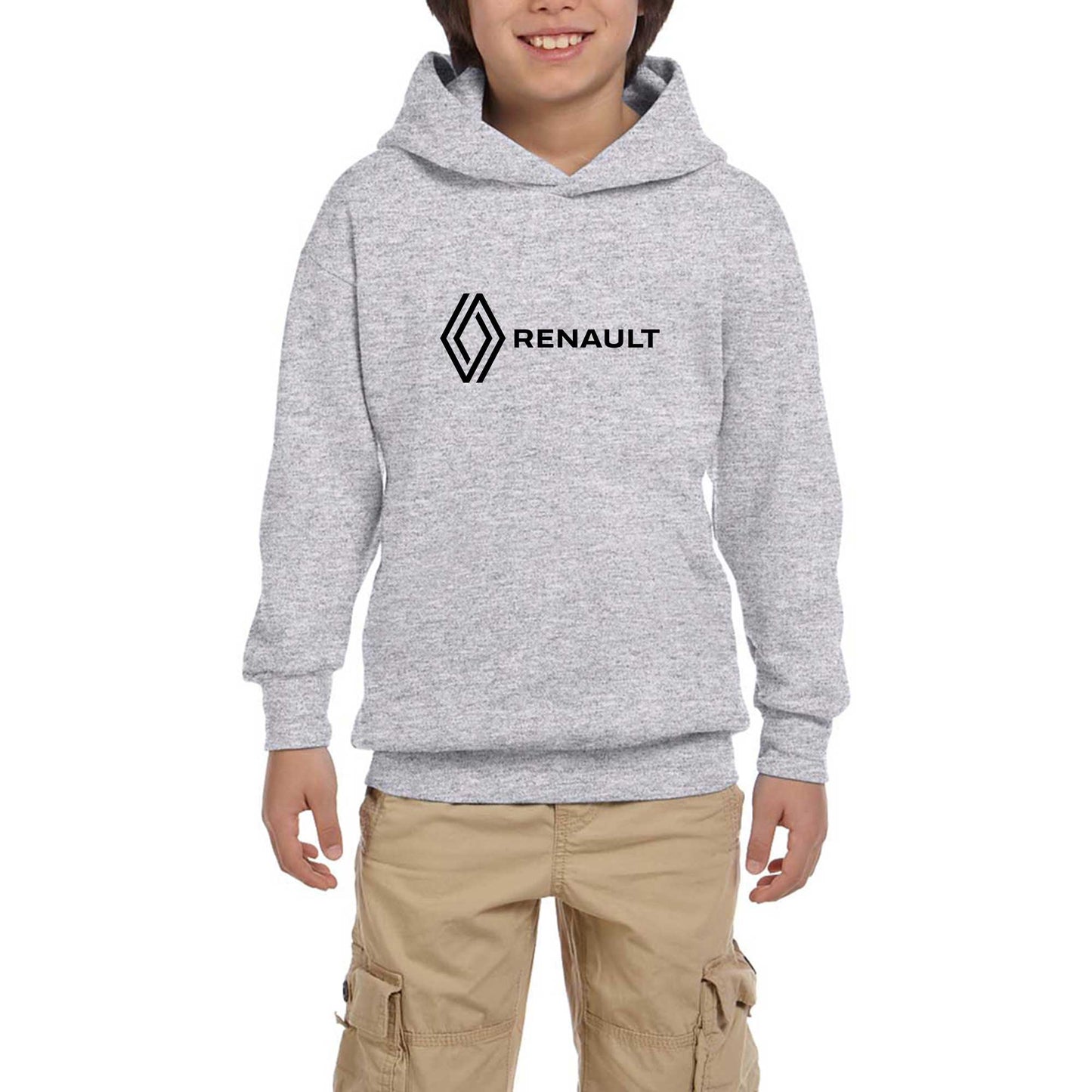 Renault Text Logo Gri Çocuk Kapşonlu Sweatshirt