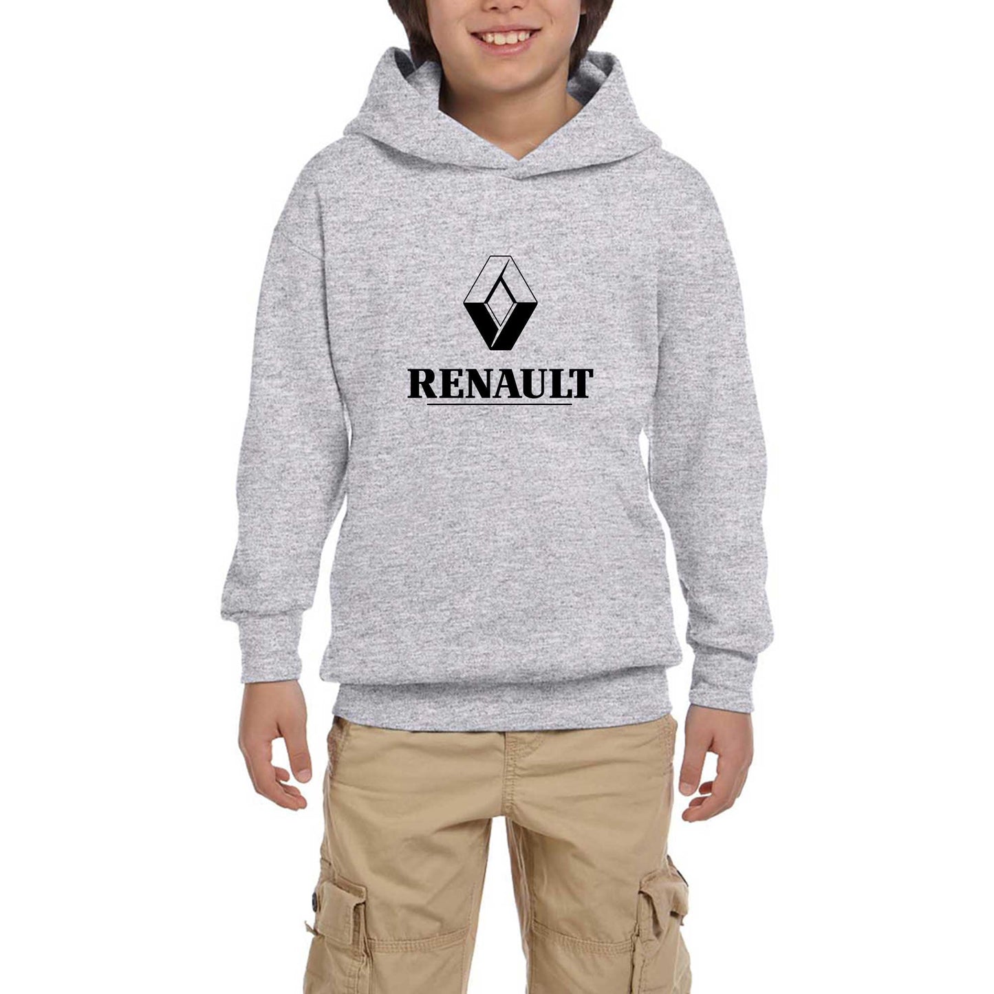 Renault Classıc Logo Gri Çocuk Kapşonlu Sweatshirt
