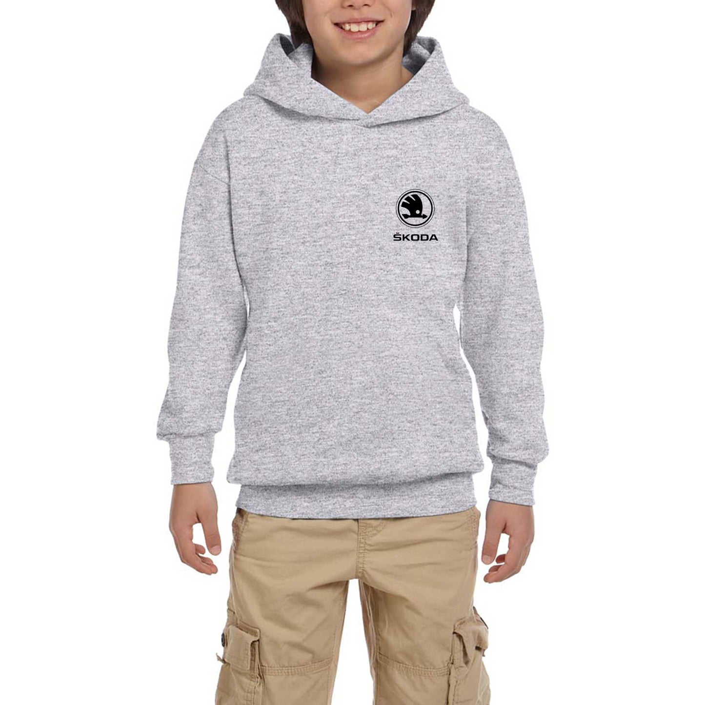 Skoda Logo Gri Çocuk Kapşonlu Sweatshirt