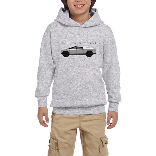 Tesla Cybertruck Gri Çocuk Kapşonlu Sweatshirt