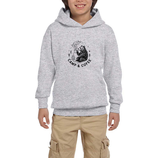 Camp Coffe Bear Gri Çocuk Kapşonlu Sweatshirt