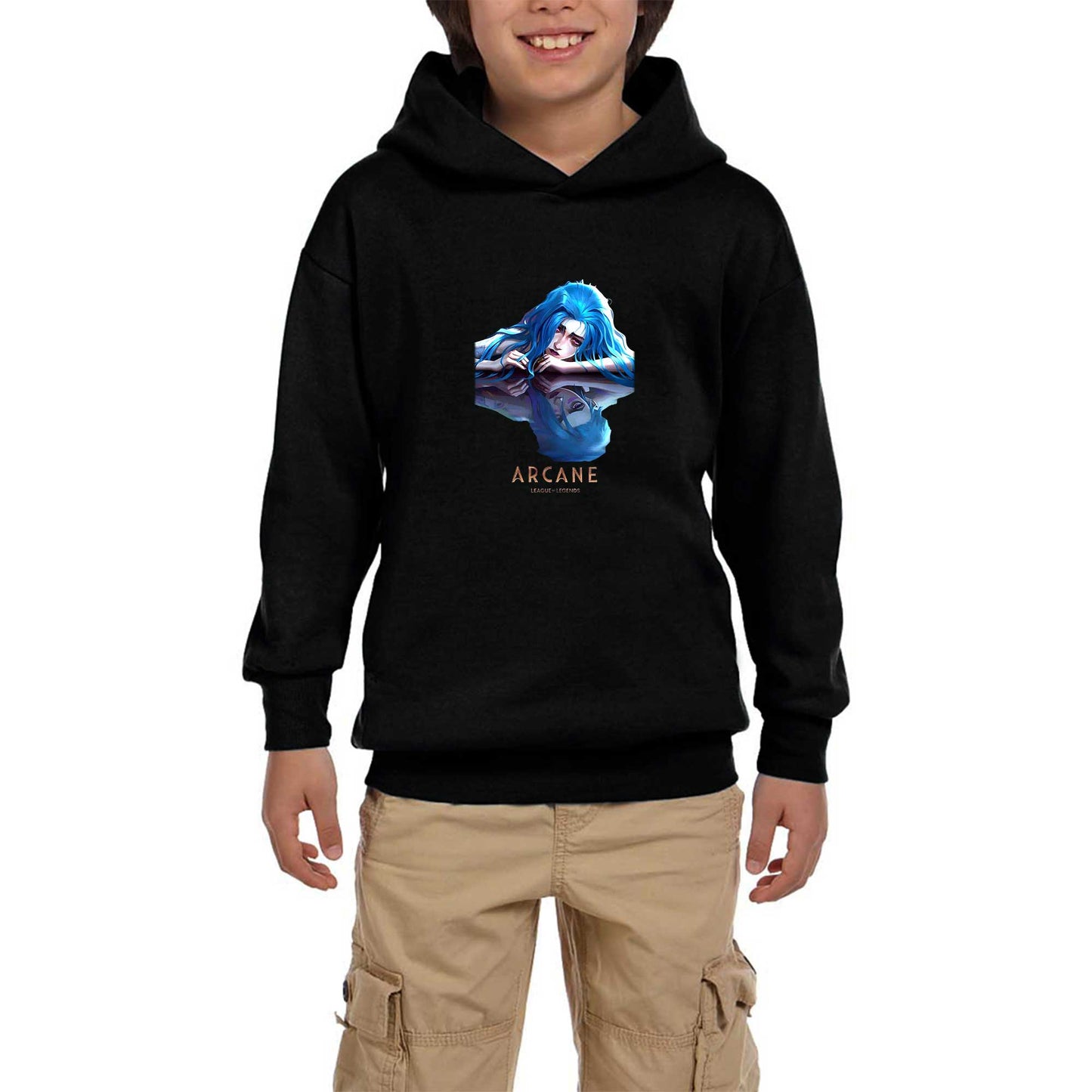 Arcane Jinx Siyah Çocuk Kapşonlu Sweatshirt