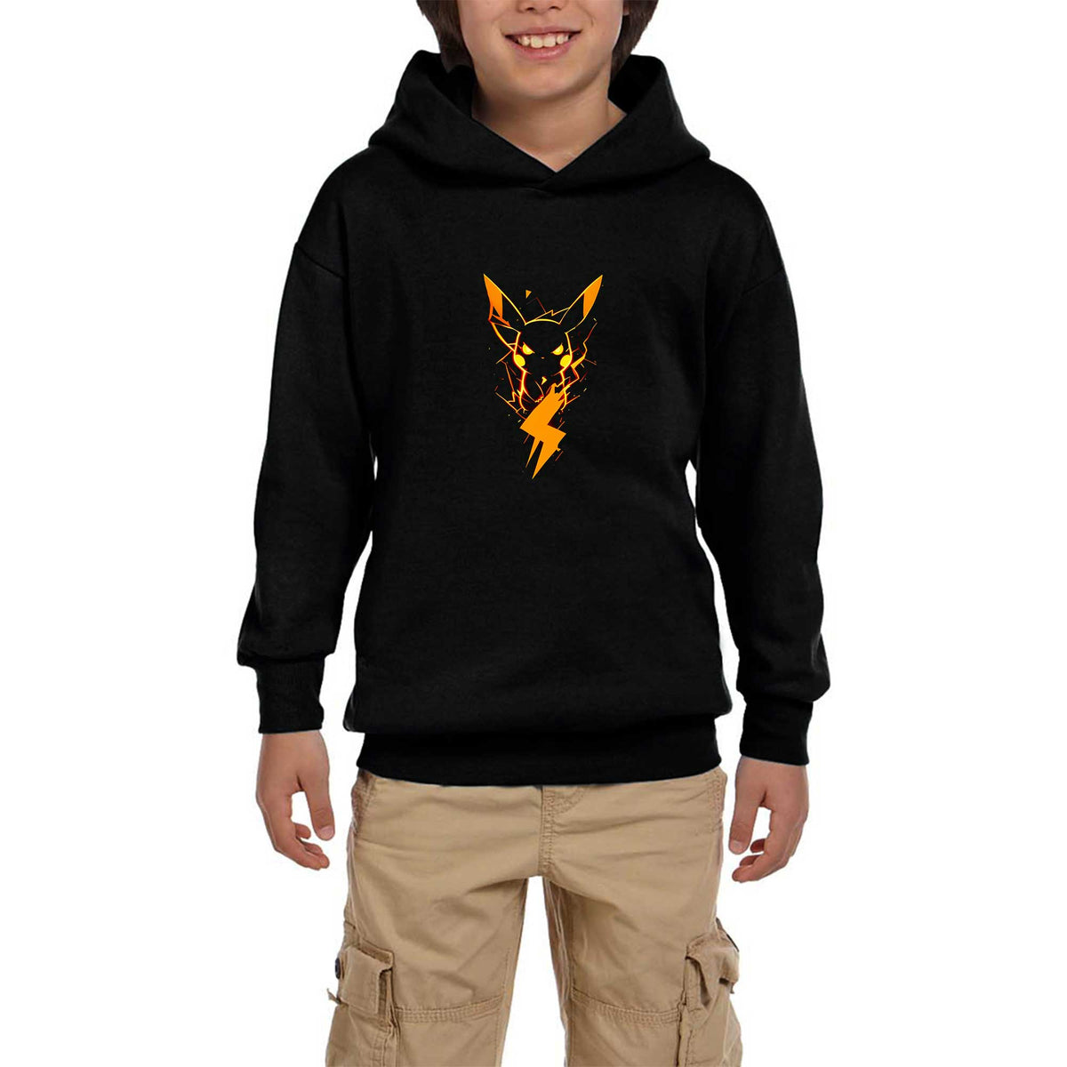 Pikachu Siyah Çocuk Kapşonlu Sweatshirt
