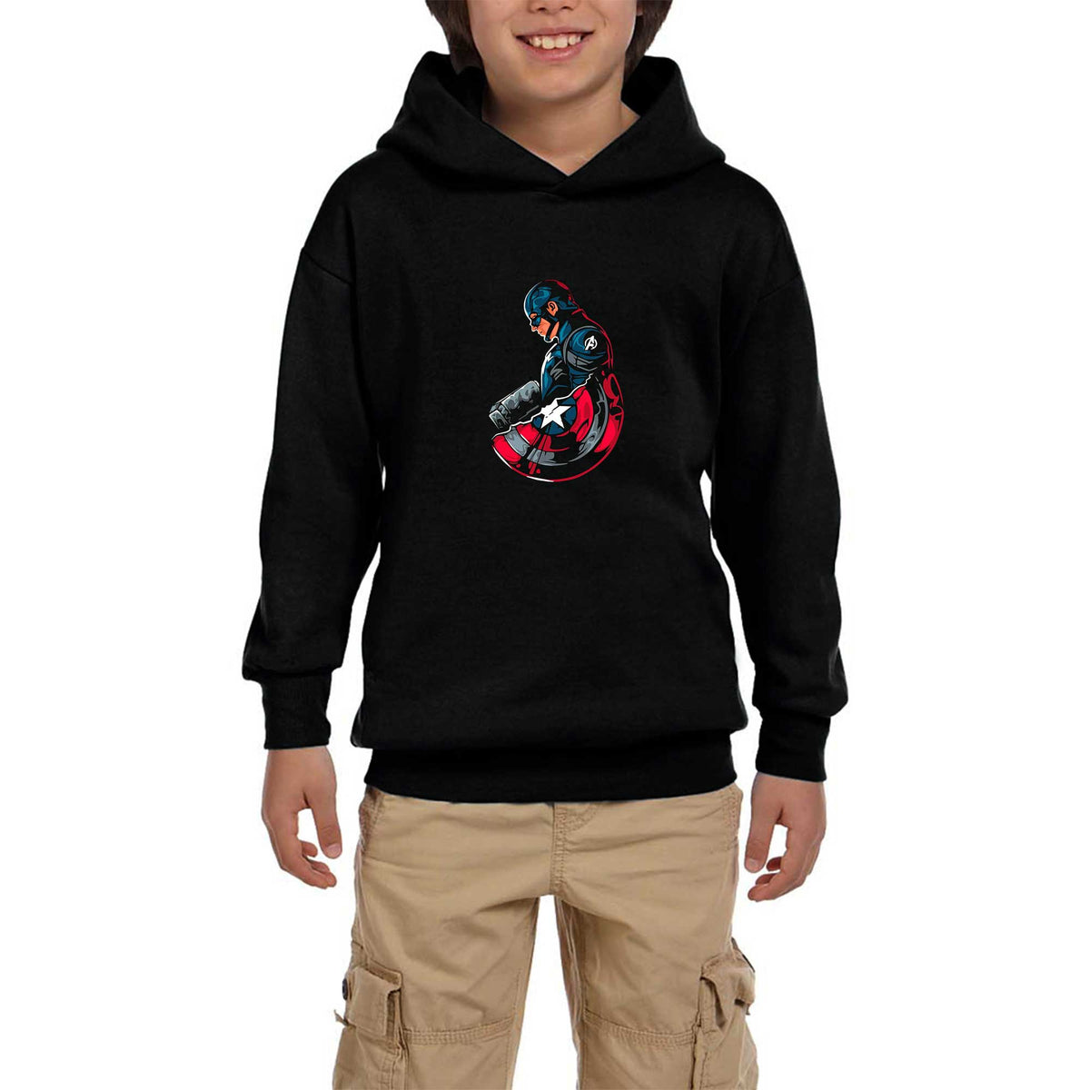 Kaptan America Siyah Çocuk Kapşonlu Sweatshirt