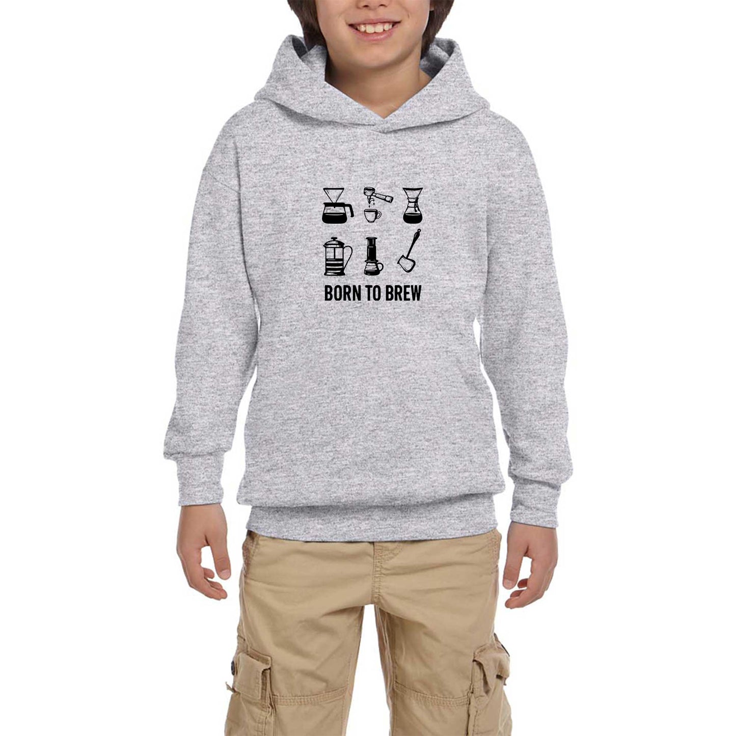 Barista Born To Brew Gri Çocuk Kapşonlu Sweatshirt
