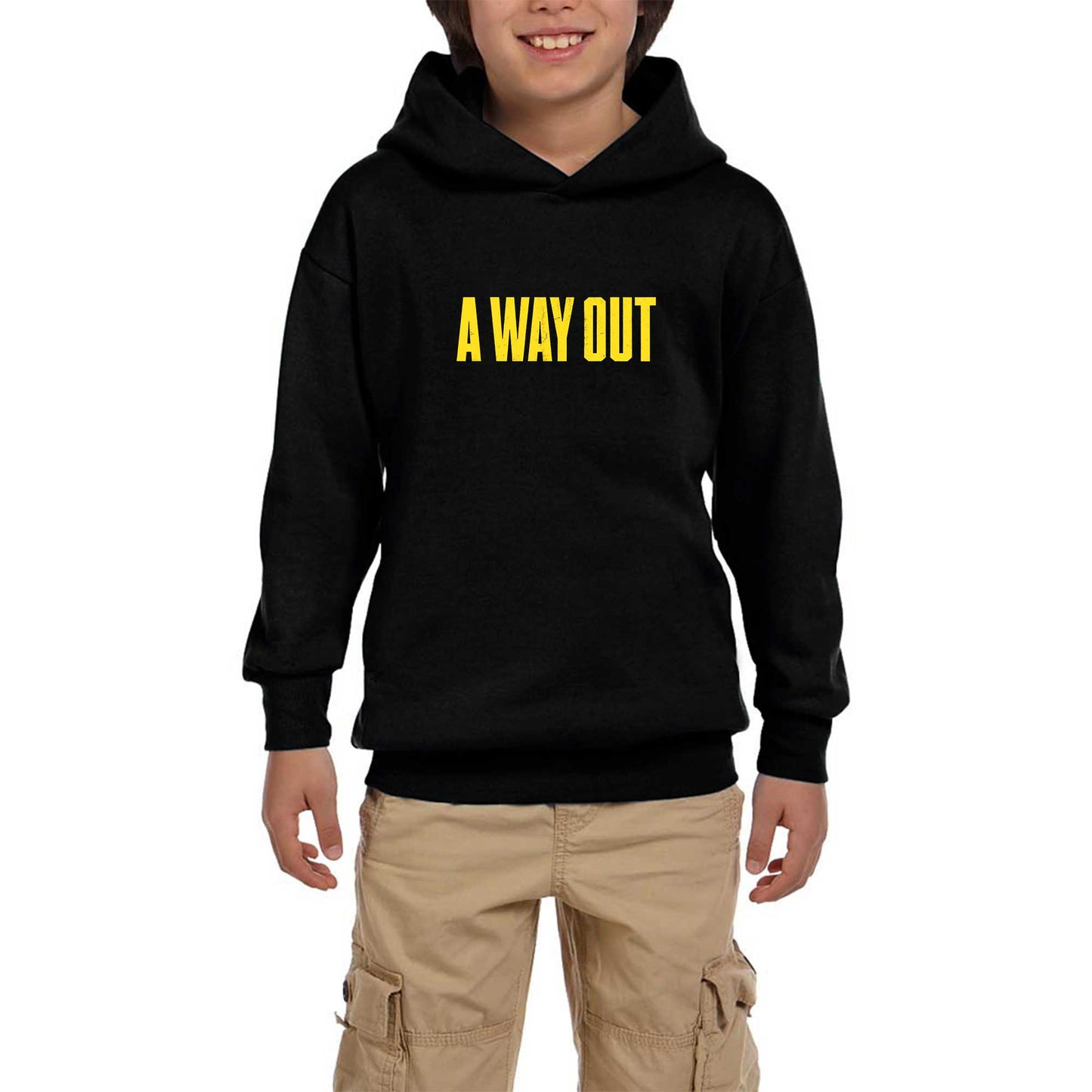 A Way Out Text Siyah Çocuk Kapşonlu Sweatshirt