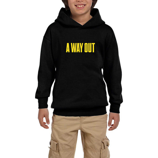 A Way Out Text Siyah Çocuk Kapşonlu Sweatshirt