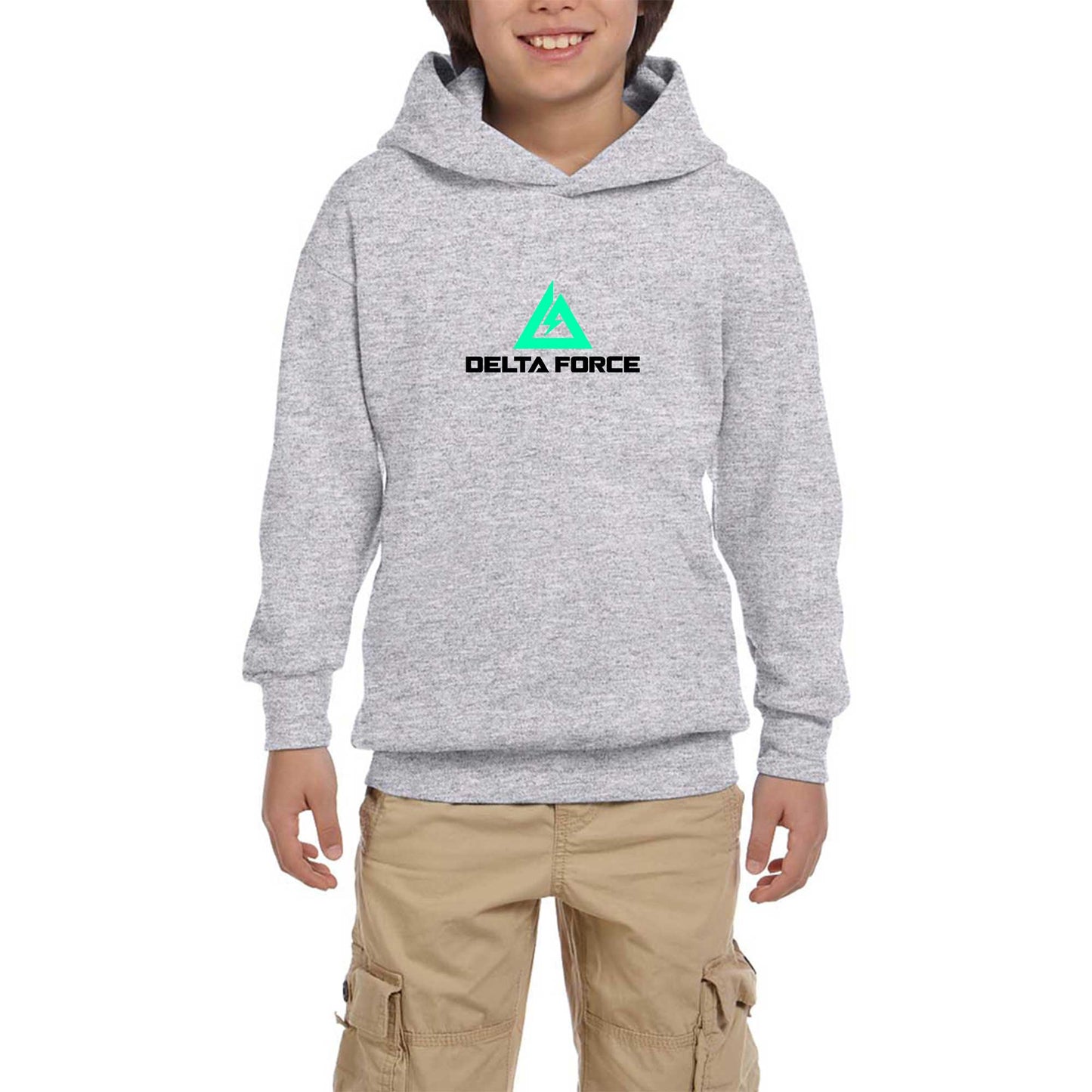 Delta Force Logo Gri Çocuk Kapşonlu Sweatshirt