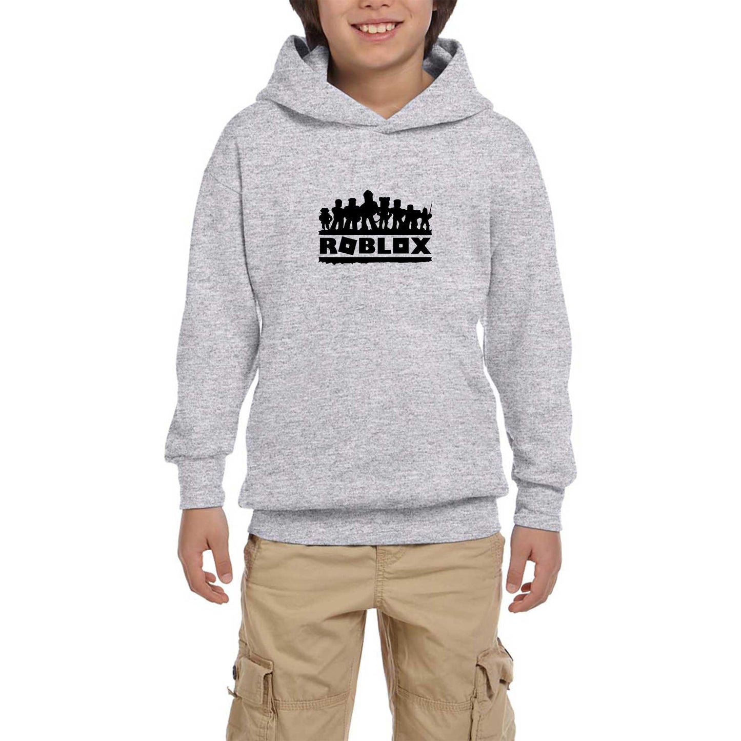Roblox Text Gri Çocuk Kapşonlu Sweatshirt