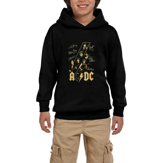 Ac Dc Silüet İmza Siyah Çocuk Kapşonlu Sweatshirt