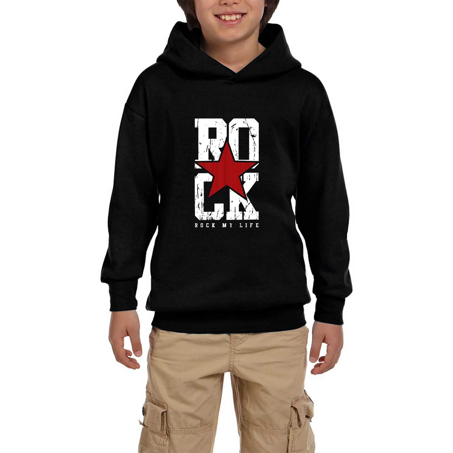 Rock My Life Siyah Çocuk Kapşonlu Sweatshirt