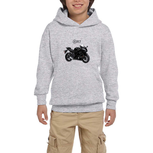 Yamaha R7 Black Gri Çocuk Kapşonlu Sweatshirt