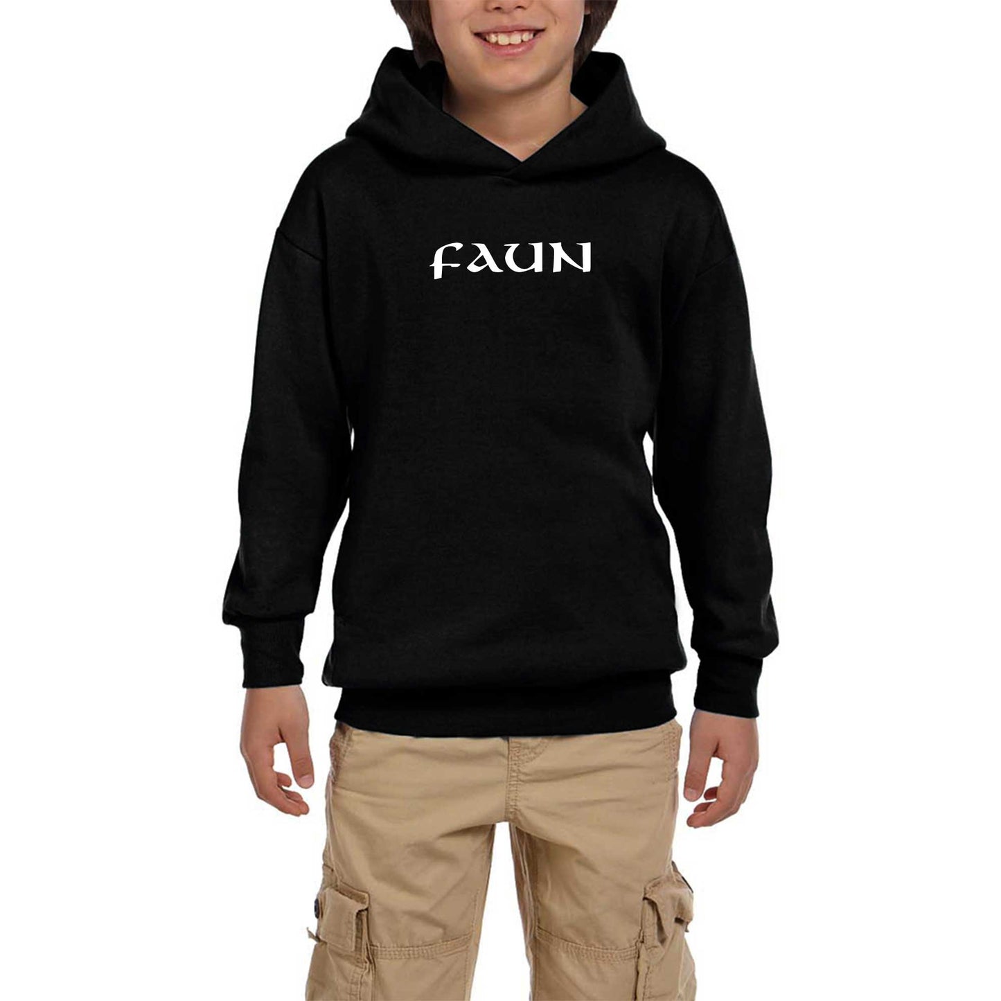 Faun Text Logo Siyah Çocuk Kapşonlu Sweatshirt