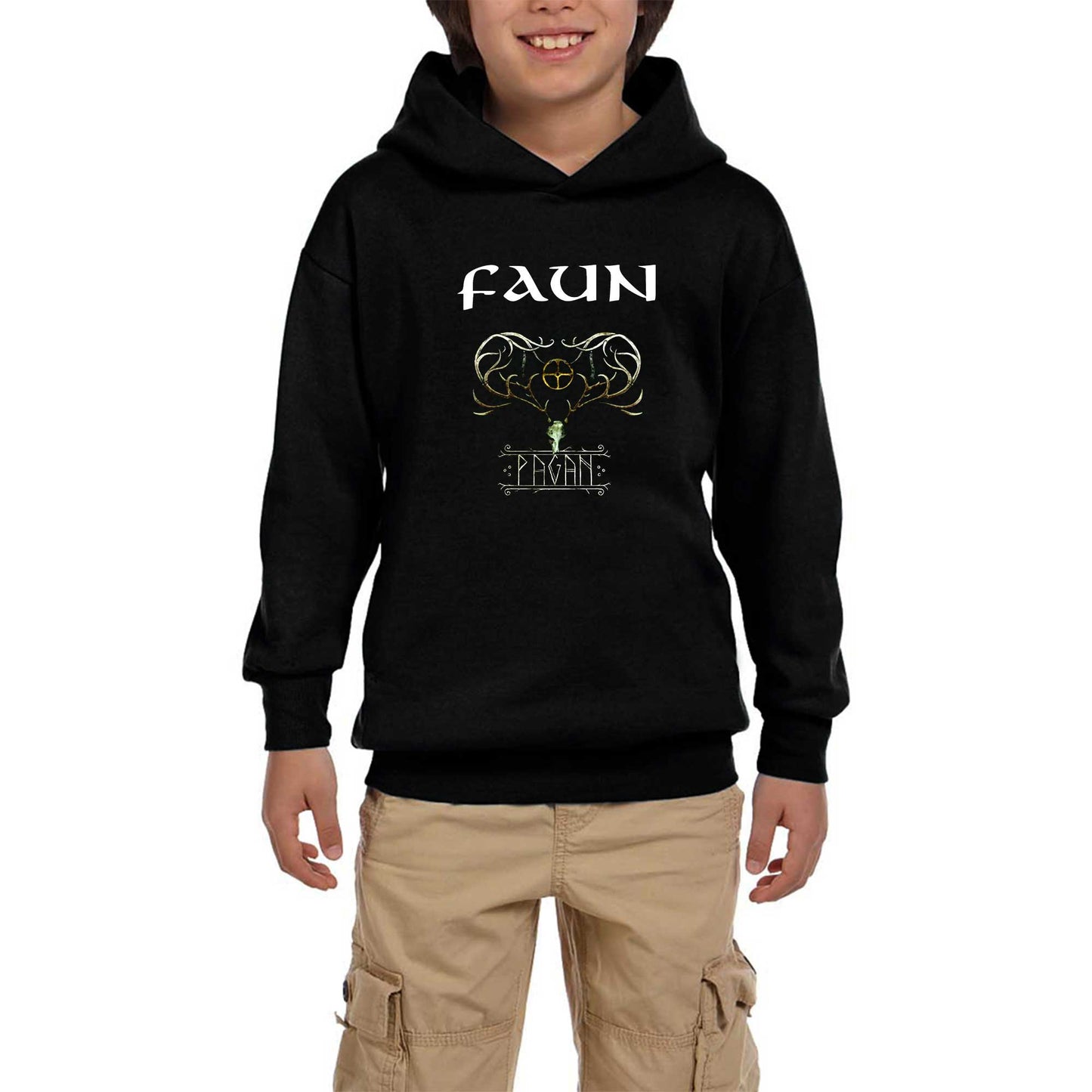 Faun Pagan Siyah Çocuk Kapşonlu Sweatshirt