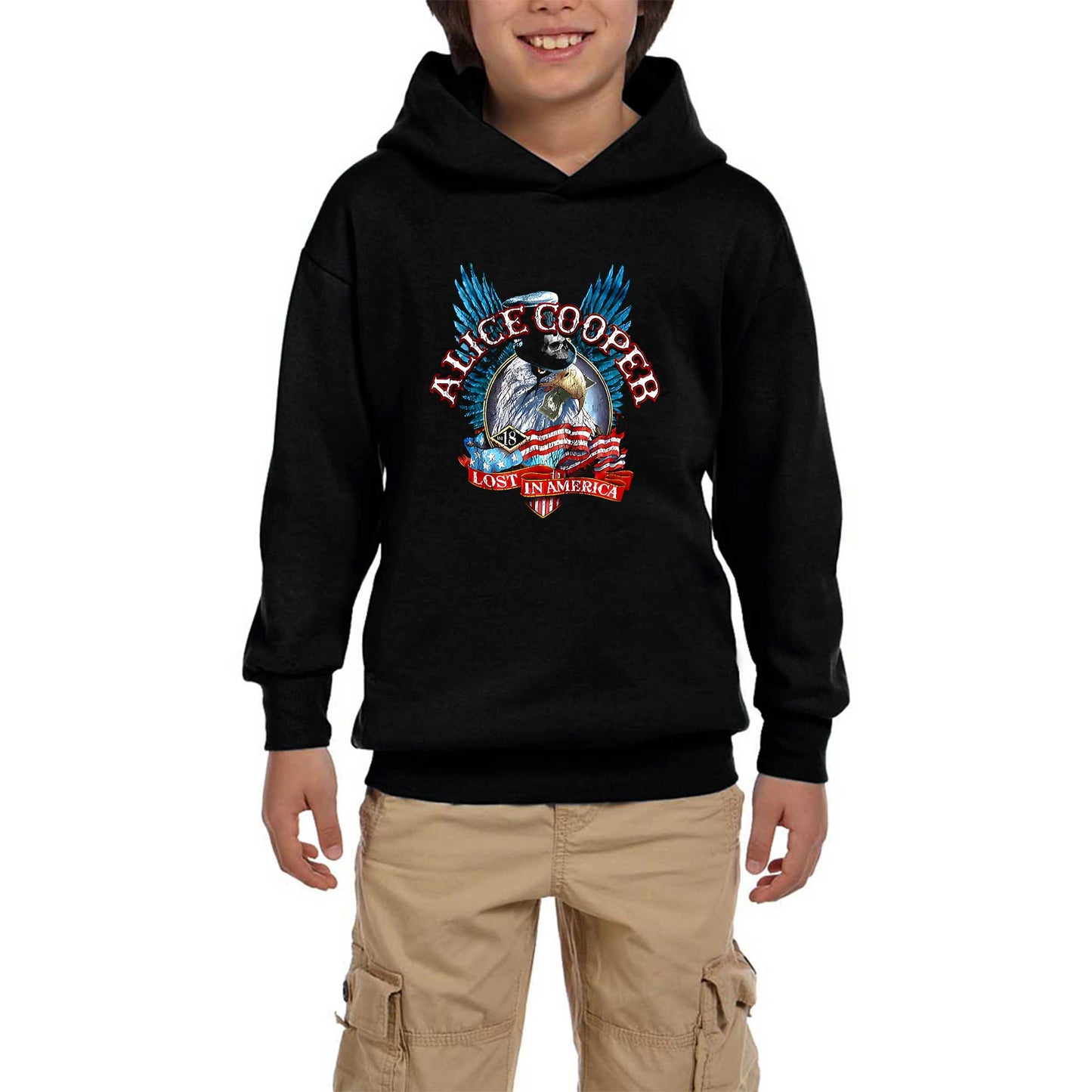 Alice Cooper Lost In America Siyah Çocuk Kapşonlu Sweatshirt