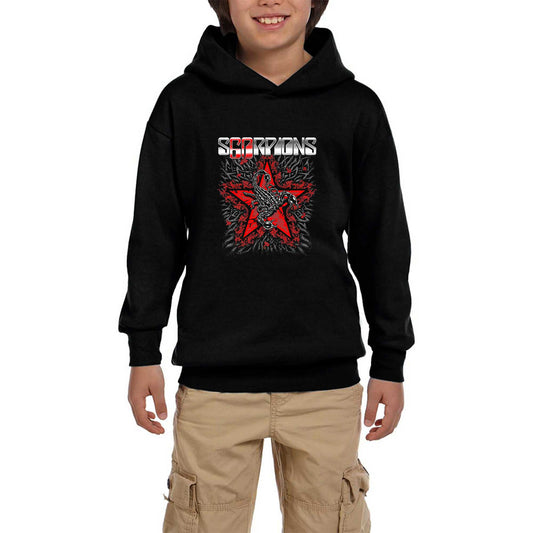 Scorpions Red Star Siyah Çocuk Kapşonlu Sweatshirt