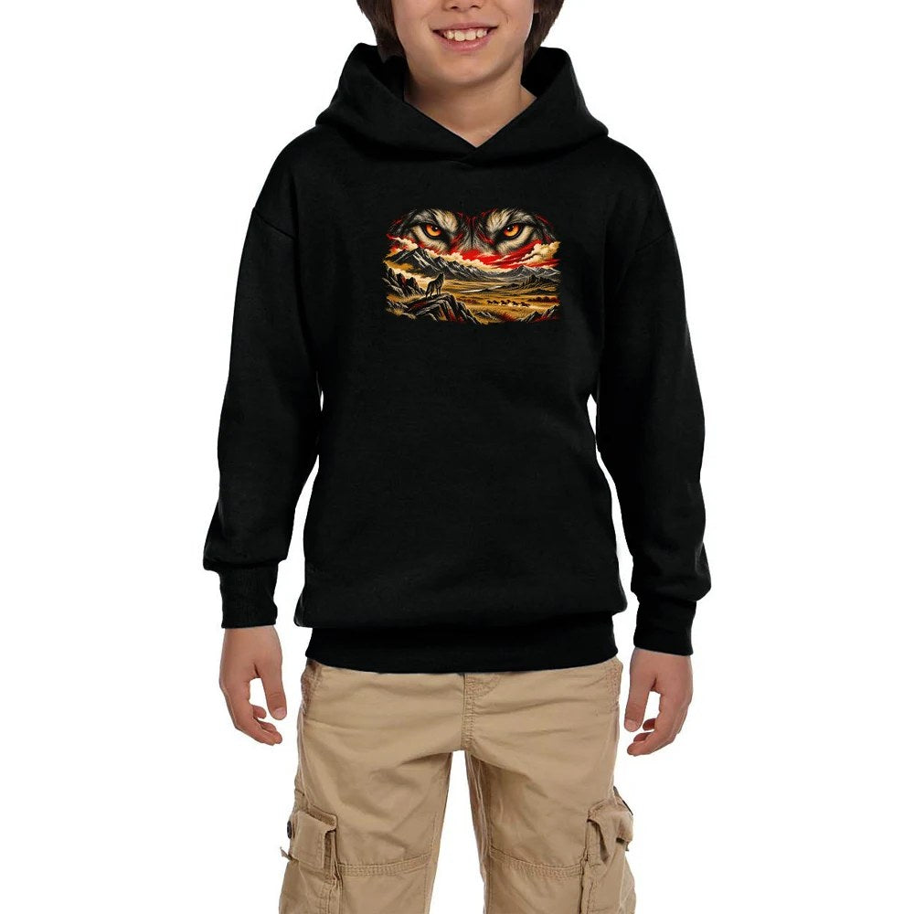 Bozkurt Bakışı Siyah Çocuk Kapşonlu Sweatshirt