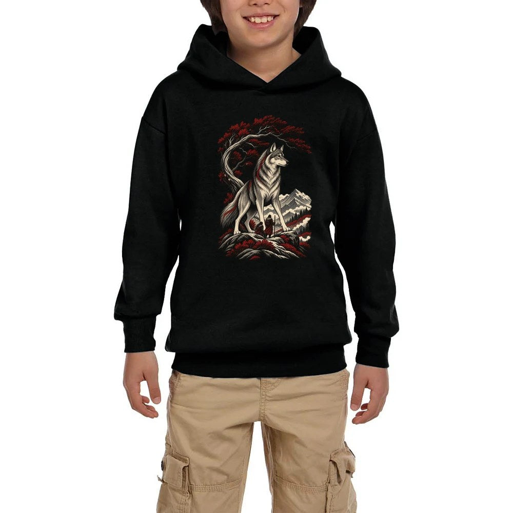 Koruyucu Bozkurt Siyah Çocuk Kapşonlu Sweatshirt