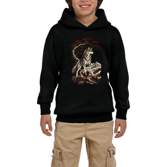 Koruyucu Bozkurt Siyah Çocuk Kapşonlu Sweatshirt