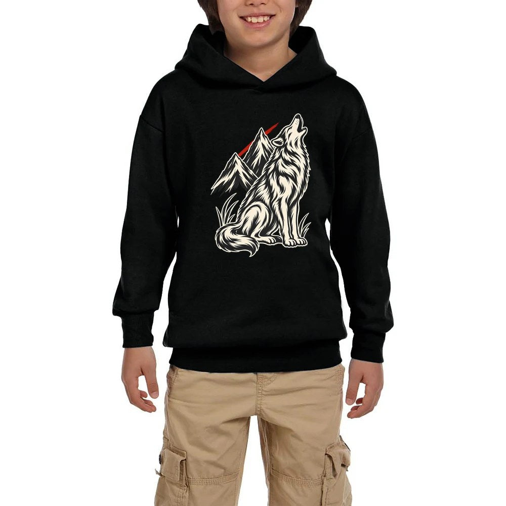 Zirveye Uluyan Bozkurt Siyah Çocuk Kapşonlu Sweatshirt