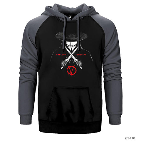 V for Vendetta Freedom Çift Renk Reglan Kol Sweatshirt / Hoodie