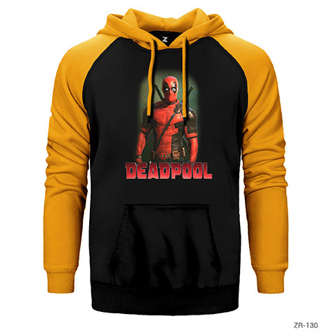 Deadpool Duruş Çift Renk Reglan Kol Sweatshirt / Hoodie