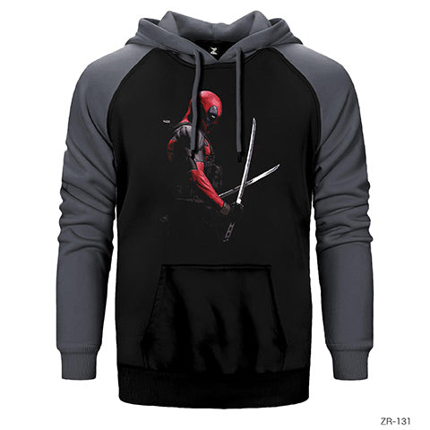 Deadpool Kılıçlı Çift Renk Reglan Kol Sweatshirt / Hoodie