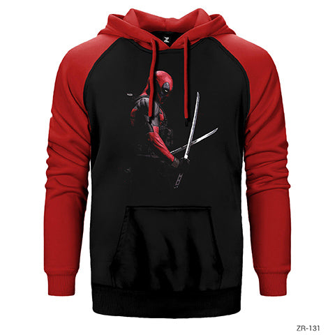 Deadpool Kılıçlı Çift Renk Reglan Kol Sweatshirt / Hoodie