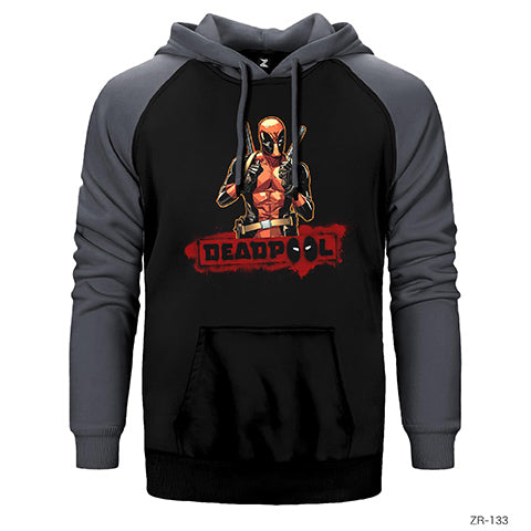 Deadpool Dual Sword Çift Renk Reglan Kol Sweatshirt / Hoodie