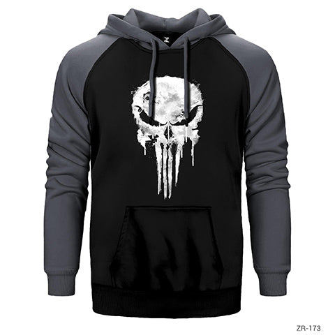 Punisher Damaged Çift Renk Reglan Kol Sweatshirt / Hoodie