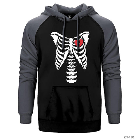 Kırık Kalpli İskelet Çift Renk Reglan Kol Sweatshirt / Hoodie