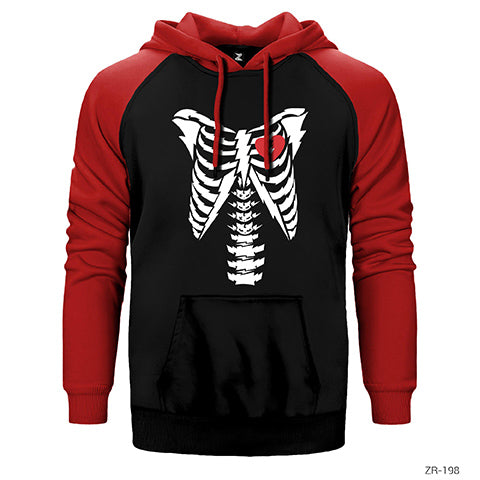 Kırık Kalpli İskelet Çift Renk Reglan Kol Sweatshirt / Hoodie