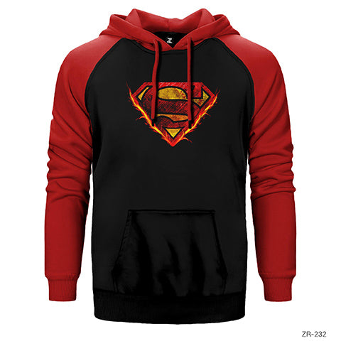 Superman Alev Çift Renk Reglan Kol Sweatshirt / Hoodie