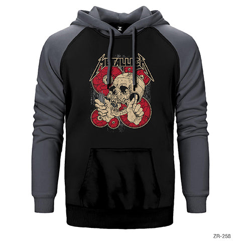 Metallica Skull Battery Çift Renk Reglan Kol Sweatshirt / Hoodie