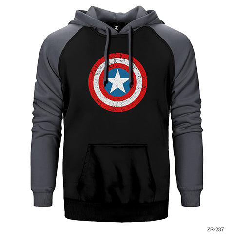 Captain America Kalkan Çift Renk Reglan Kol Sweatshirt / Hoodie