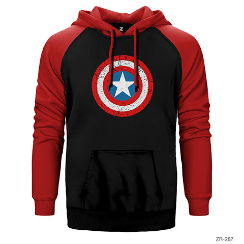Captain America Kalkan Çift Renk Reglan Kol Sweatshirt / Hoodie