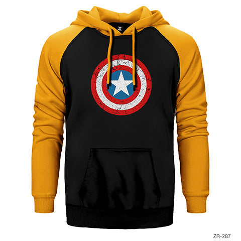 Captain America Kalkan Çift Renk Reglan Kol Sweatshirt / Hoodie