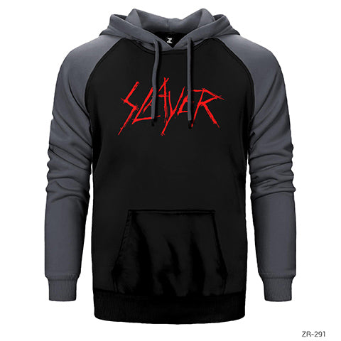 Slayer Logo Çift Renk Reglan Kol Sweatshirt / Hoodie