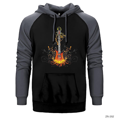 Alevli Elektro Gitar Çift Renk Reglan Kol Sweatshirt / Hoodie
