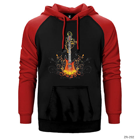 Alevli Elektro Gitar Çift Renk Reglan Kol Sweatshirt / Hoodie
