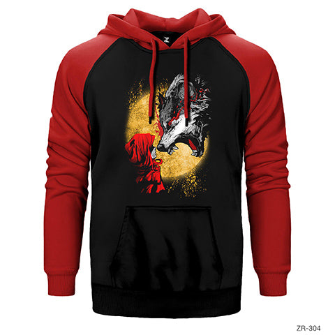 Kırmızı Başlıklı Kız ve Kurt Çift Renk Reglan Kol Sweatshirt / Hoodie