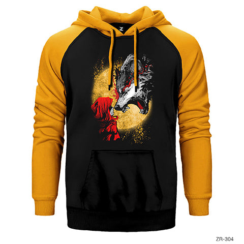 Kırmızı Başlıklı Kız ve Kurt Çift Renk Reglan Kol Sweatshirt / Hoodie