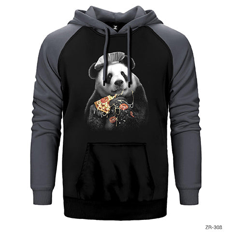 Panda Pizza Çift Renk Reglan Kol Sweatshirt / Hoodie