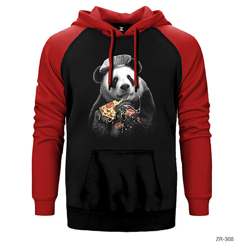 Panda Pizza Çift Renk Reglan Kol Sweatshirt / Hoodie