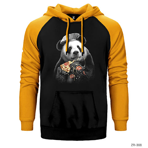 Panda Pizza Çift Renk Reglan Kol Sweatshirt / Hoodie