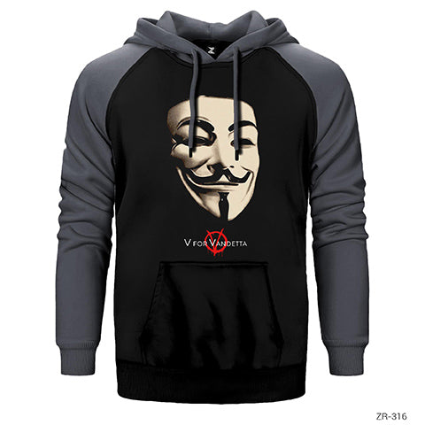 V For Vendetta Maske Çift Renk Reglan Kol Sweatshirt / Hoodie