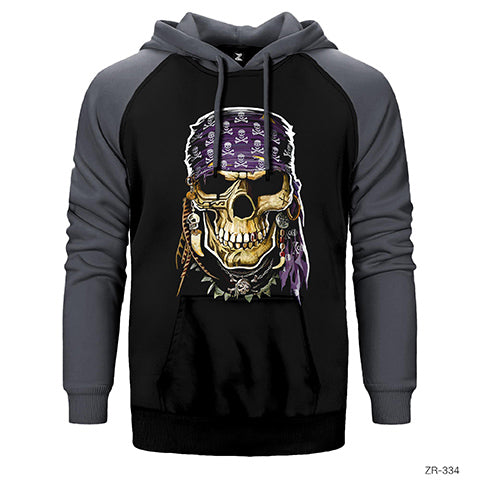Skull Pirate Çift Renk Reglan Kol Sweatshirt / Hoodie