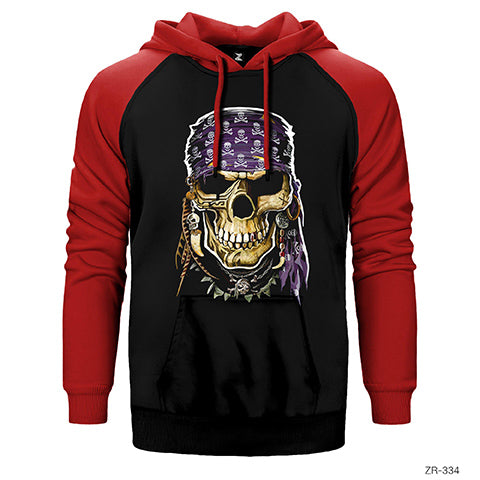Skull Pirate Çift Renk Reglan Kol Sweatshirt / Hoodie